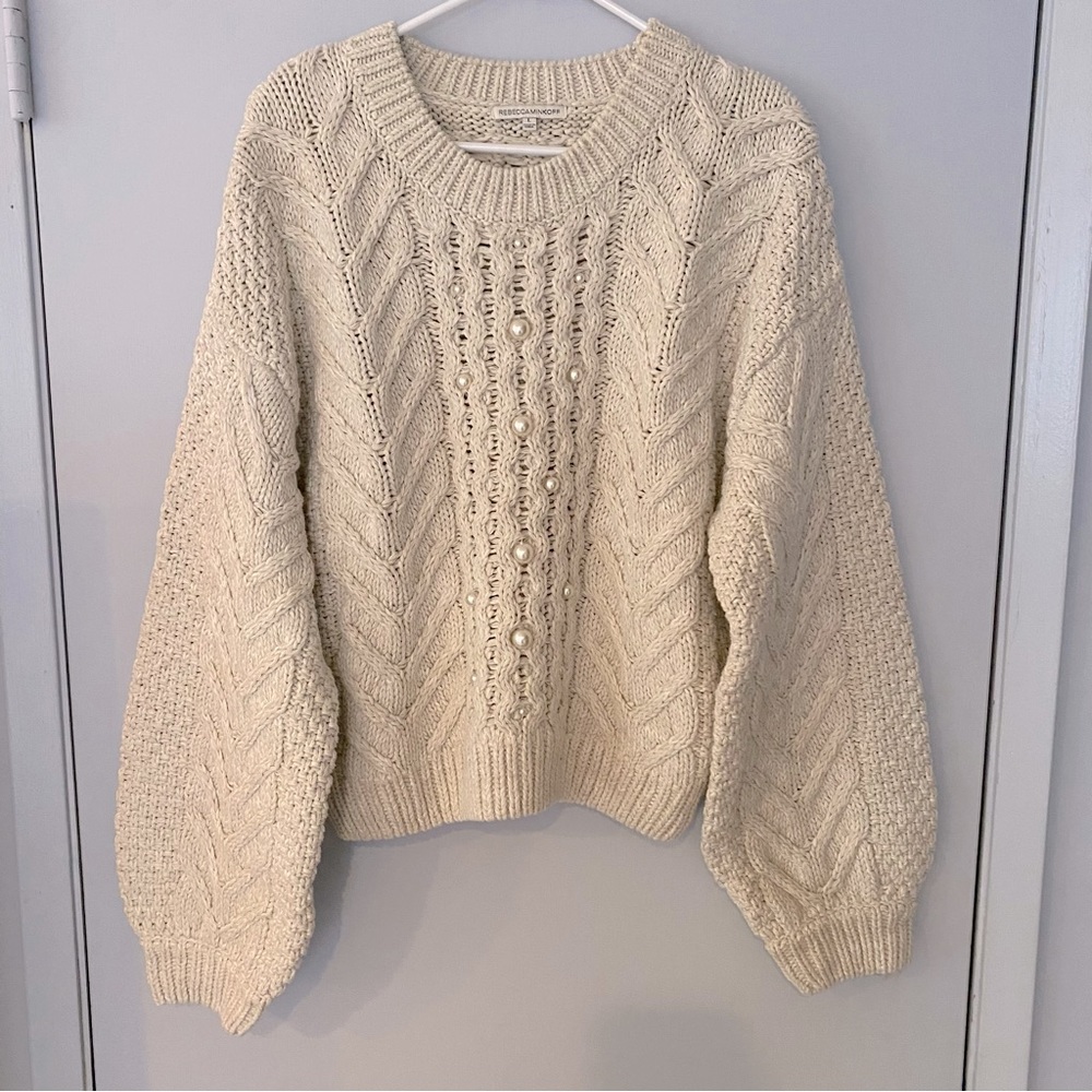Rebecca Minkoff chunky knit sweater with Pearl detailing.